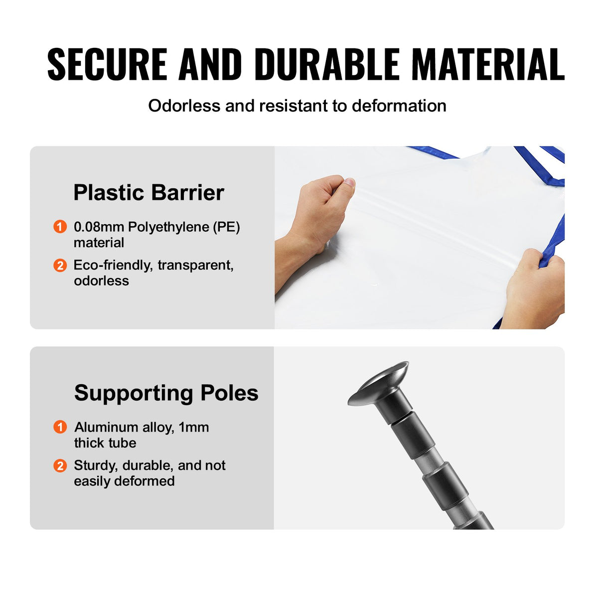 Material detail: 0.08 mm polyethylene film and 1 mm aluminium alloy pole tube
