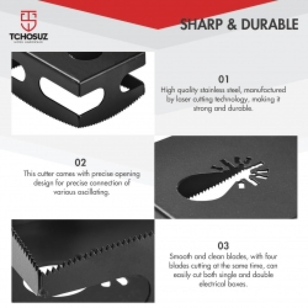 Close-up detail of the laser-cut steel edge, the toothed cutting face and the tool mounting opening