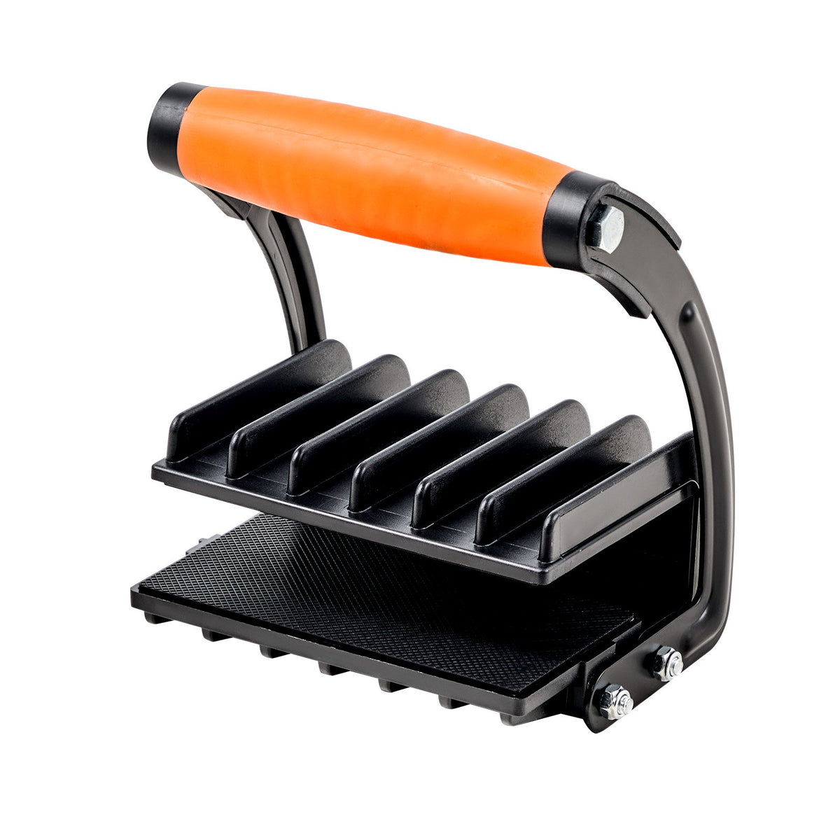 The panel carrier: moulded handle with orange grip and ribbed clamping jaw